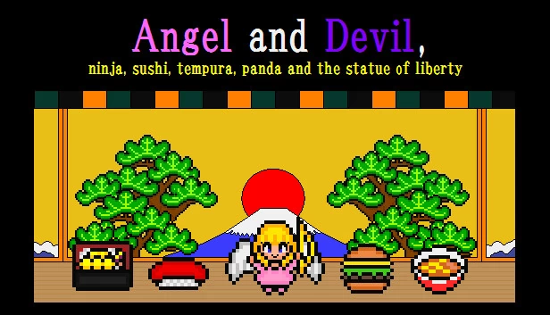 天使与恶魔、忍者、寿司、天妇罗、熊猫和自由女神像（Angel and Devil,ninja,sushi,tempura,panda and the statue of liberty） 游戏封面