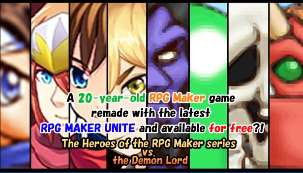一款用最新 RPG MAKER UNITE 重制的 20 年历史 RPG Maker 游戏，免费提供？！～RPG Maker 系列英雄 vs 魔王～（A 20-year-old RPG Maker game remade with the latest RPG MAKER UNITE and available for free?! ~The Heroes of the RPG Maker series vs. the Demon Lord~） 游戏封面